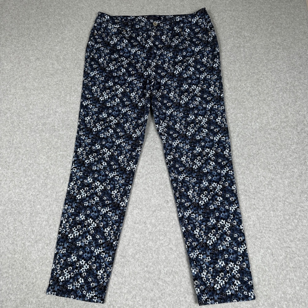 Talbots Floral Print Straight Leg Pants Women's 10‎ Blue Flattering Ankle Casual